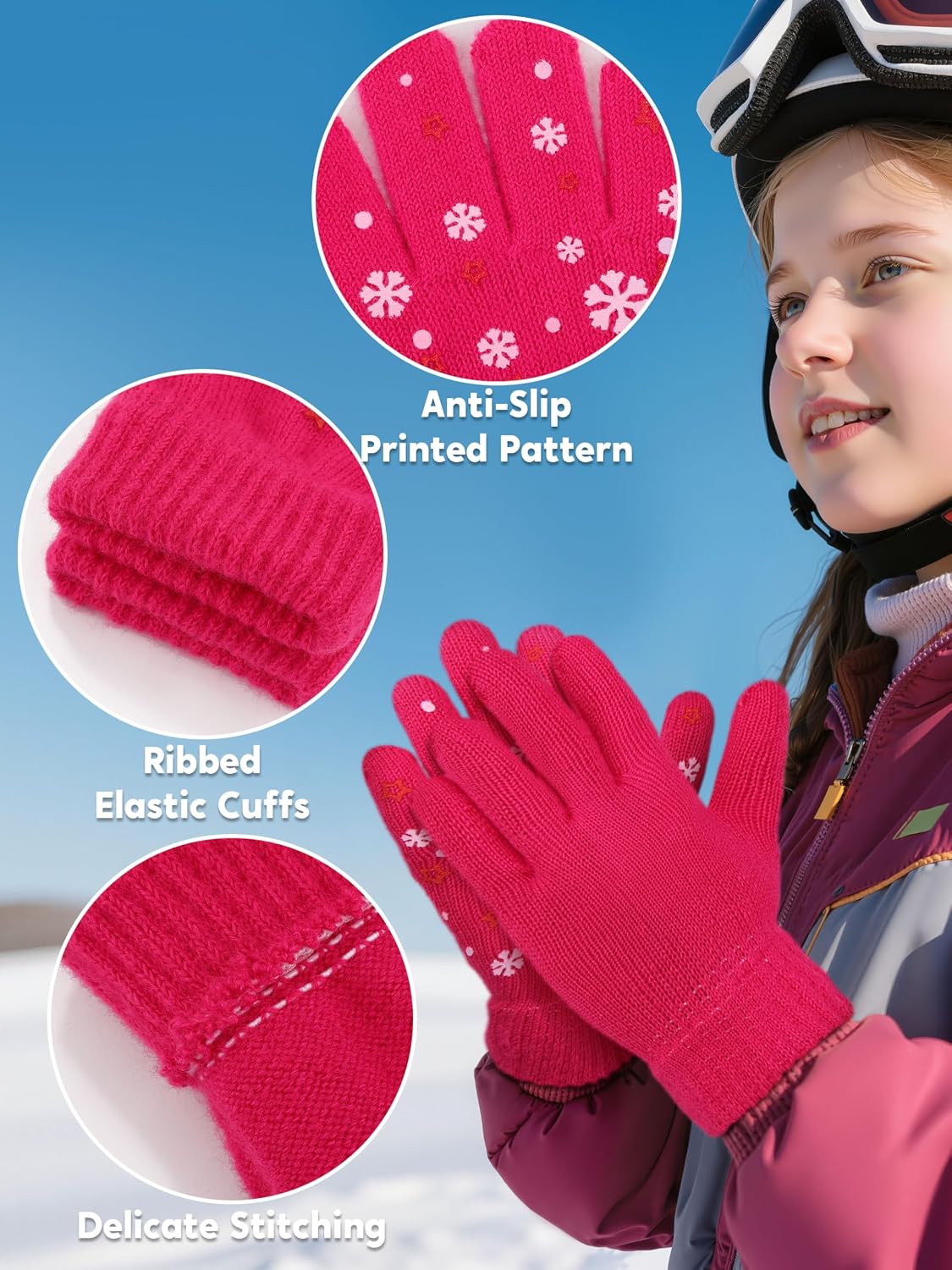 4 Pairs Kids Winter Gloves Gripper Magic Glove for Boys Girls 6-12 Years