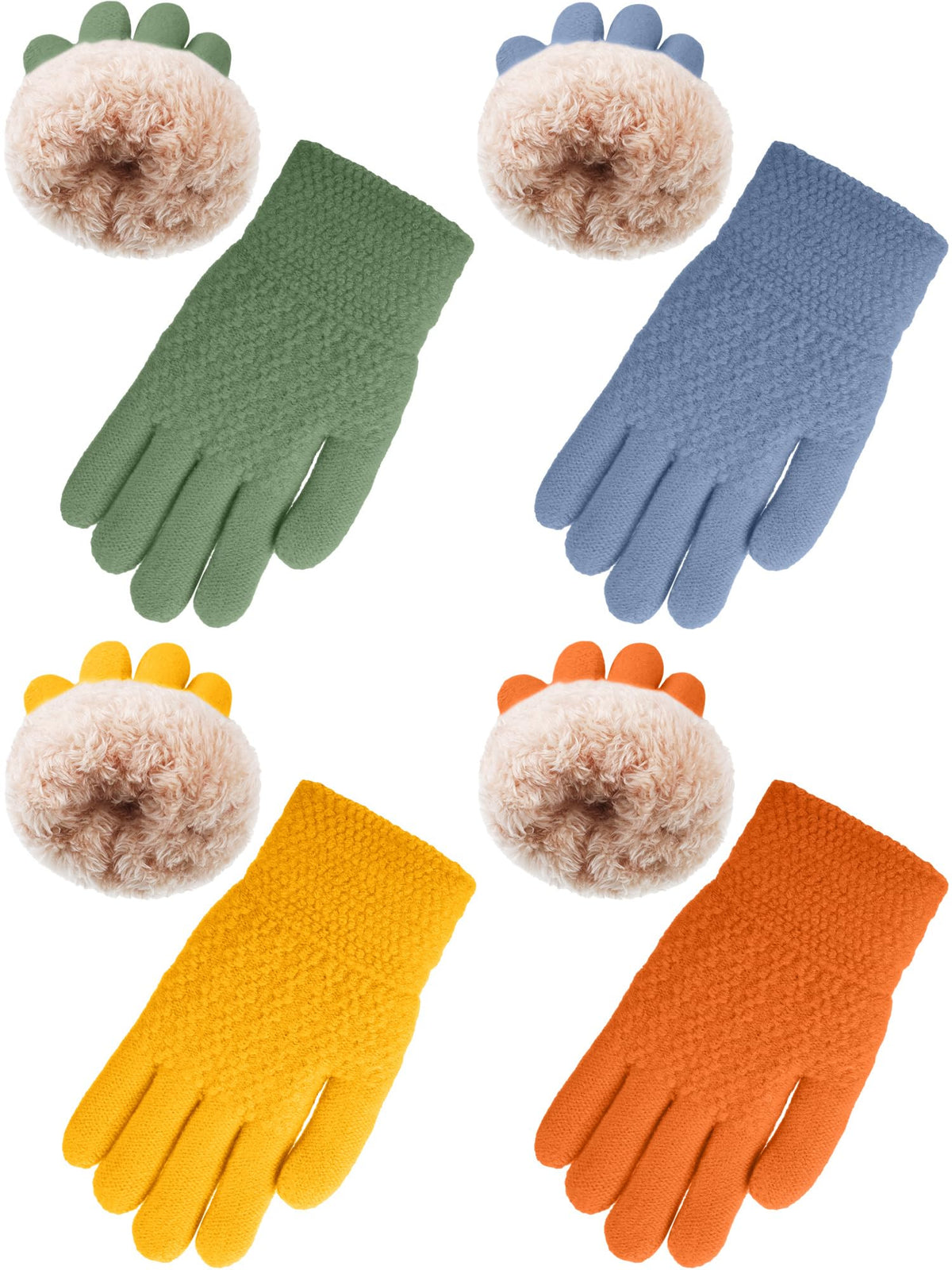 Chuarry 4 Pairs Kids Fleece Lined Gloves Winter Warm Knit Gloves for Girls Boys Cold Weather Supplies, 6-10 Years