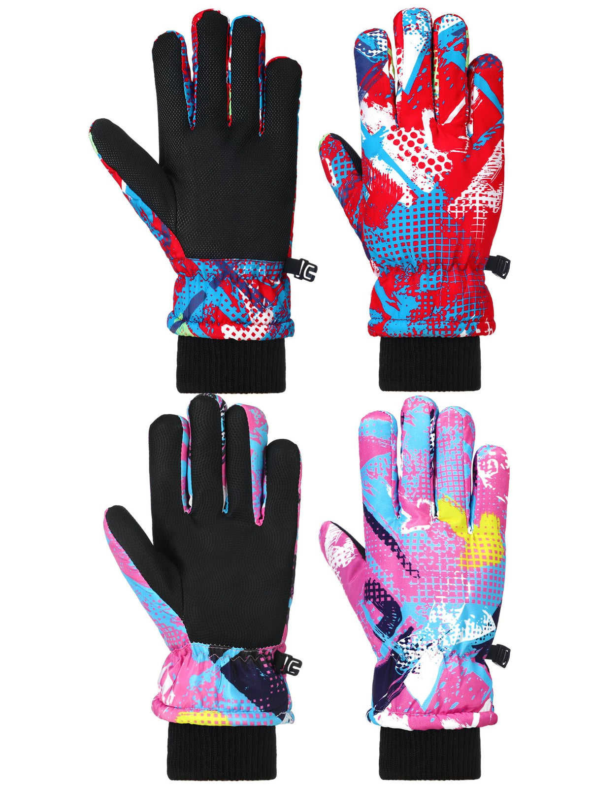 Honoson 2 Pairs Kids Waterproof Winter Snow Gloves