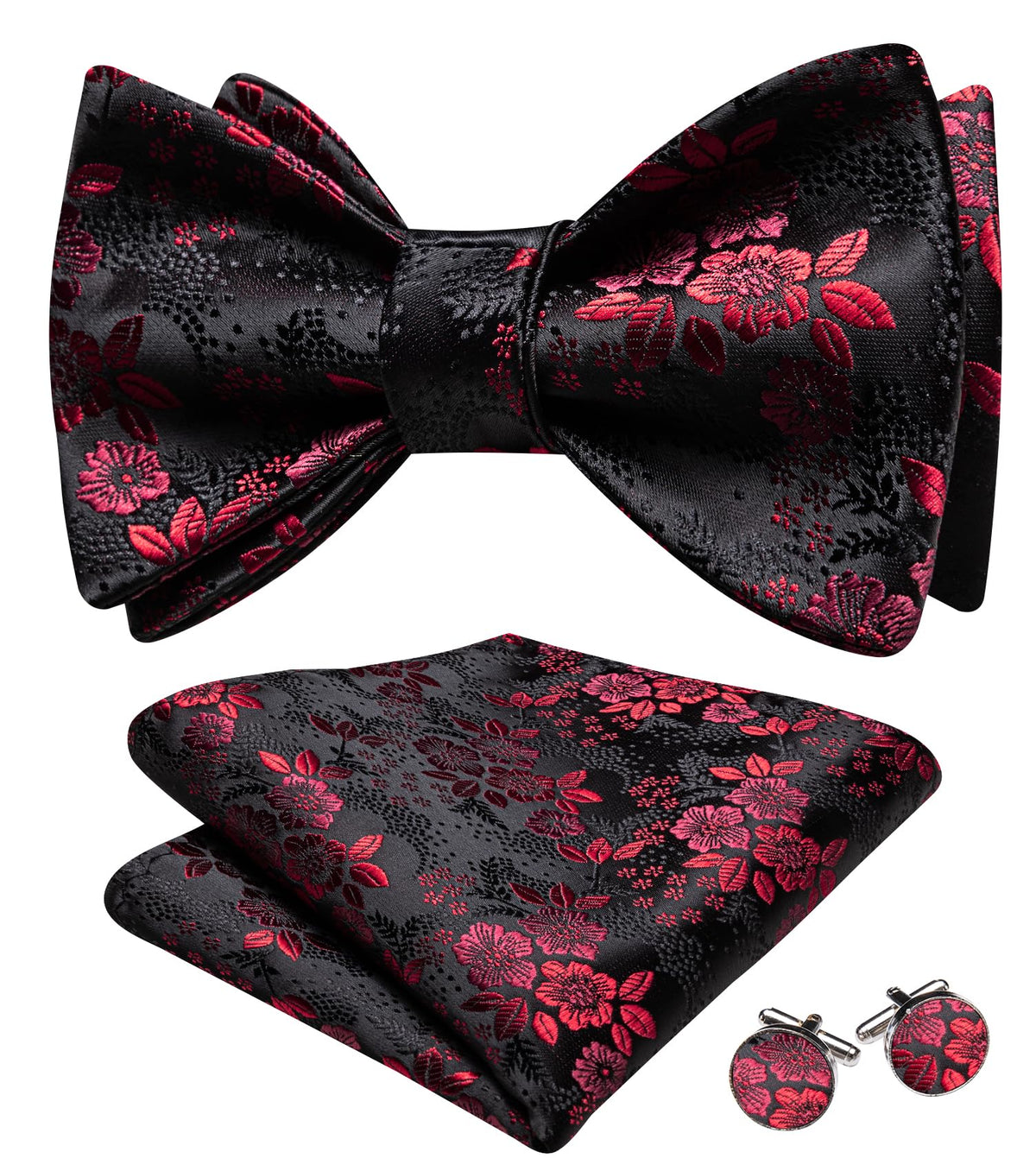YOHOWA Bow Ties for Men Paisley Self Tie Bowtie Pocket Square Cufflinks Set