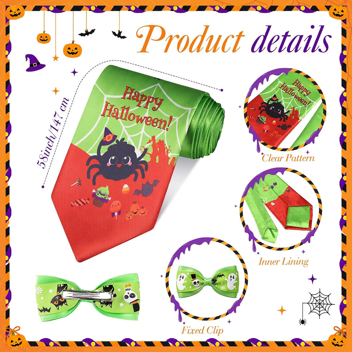 SATINIOR Halloween Ties for Men Necktie Clip-on Bow Tie