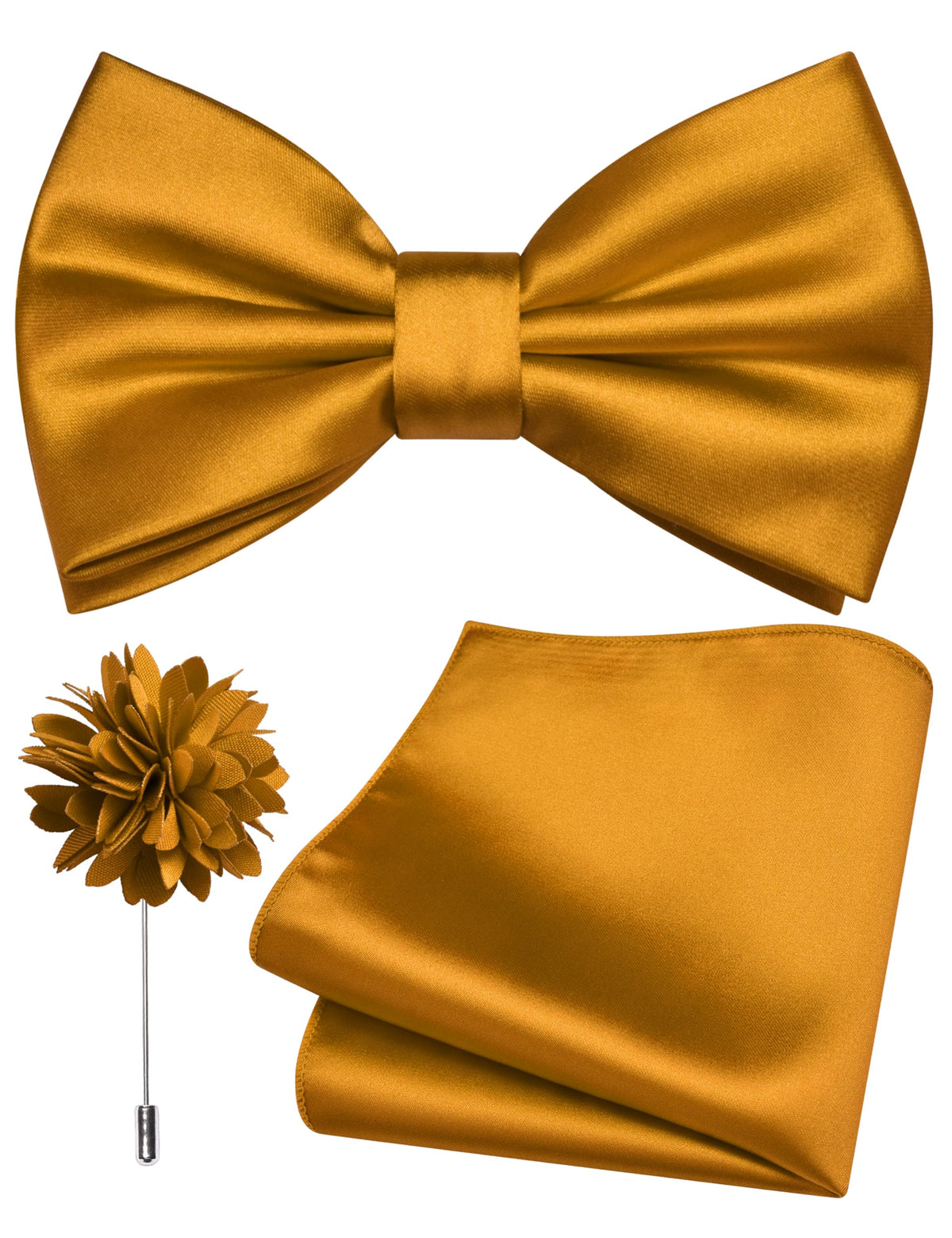 Branduce Solid Color Pre-tied Bow Tie and Pocket Square Lapel Pin Set for Men