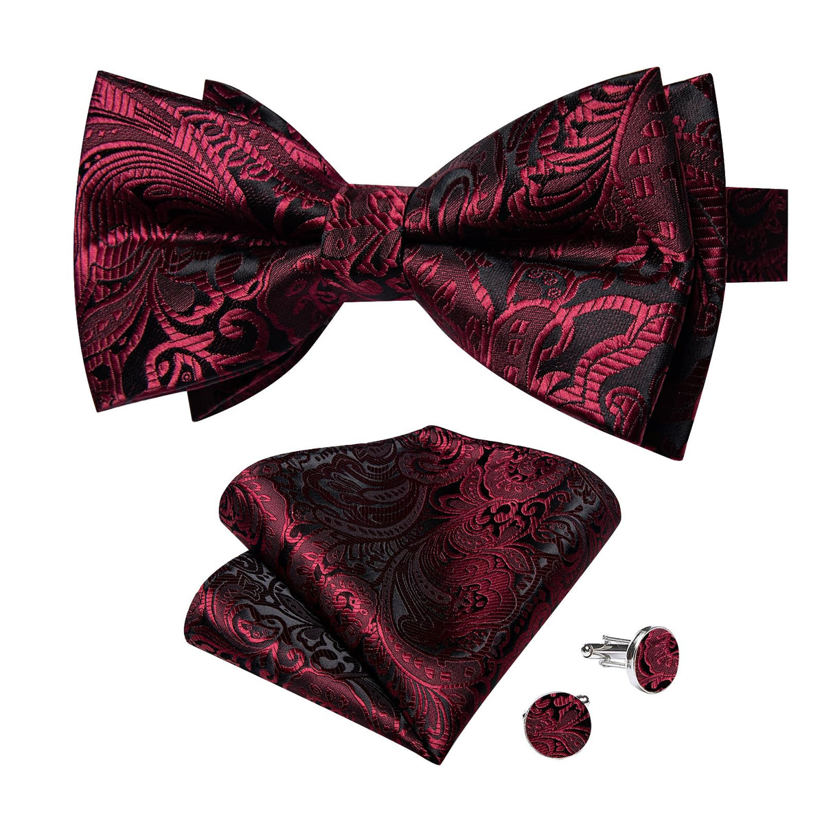 DiBanGu Silk Paisley Bow Tie for Men Formal Pre-tied Bowtie Set