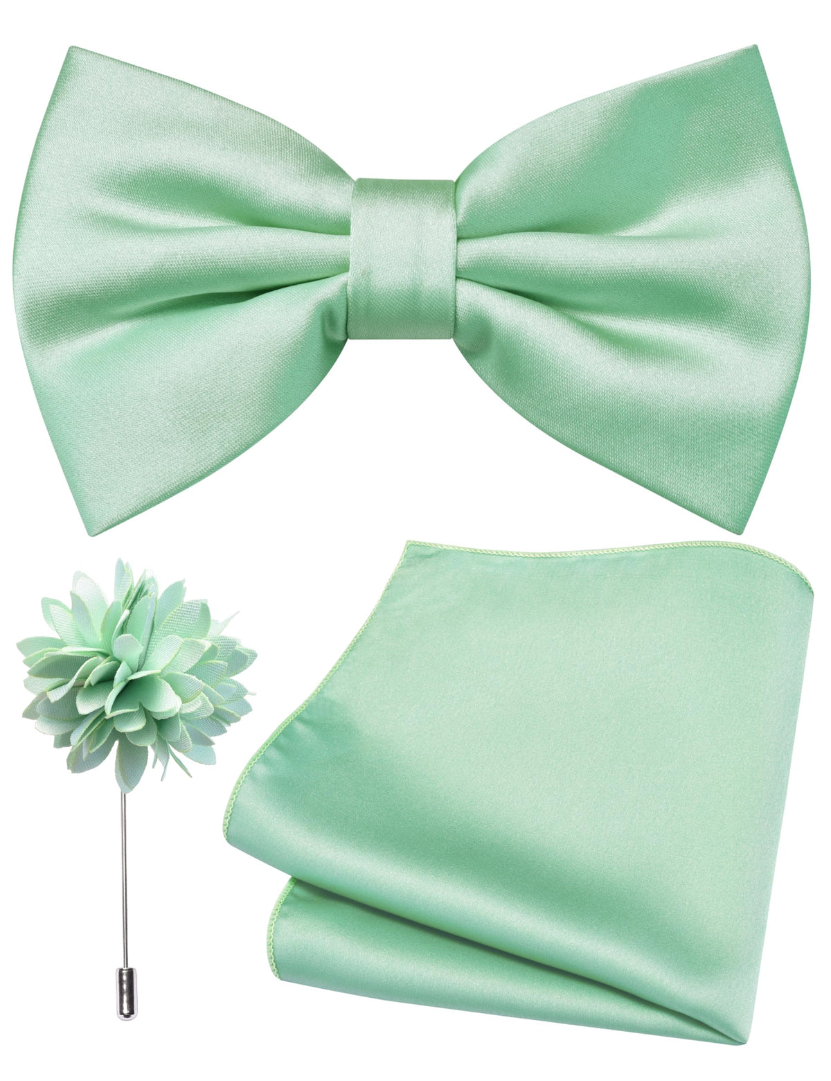 Branduce Solid Color Pre-tied Bow Tie and Pocket Square Lapel Pin Set for Men