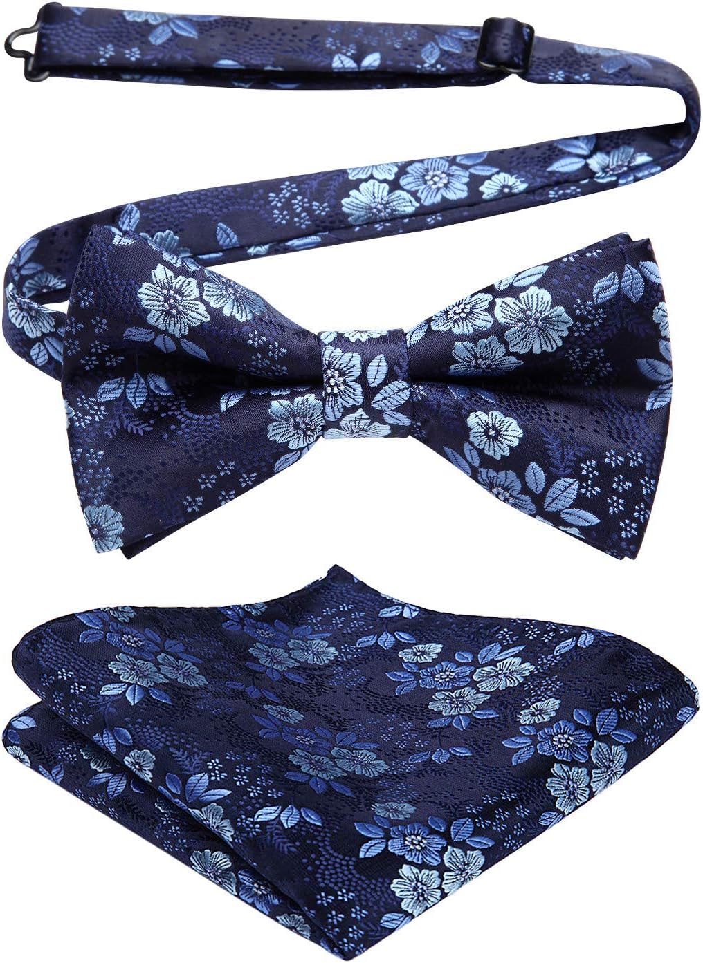 HISDERN Bow Ties for Men Paisley Floral Pre-tied Bowtie Pocket Square Set Men's Formal Bow Ties Wedding Party