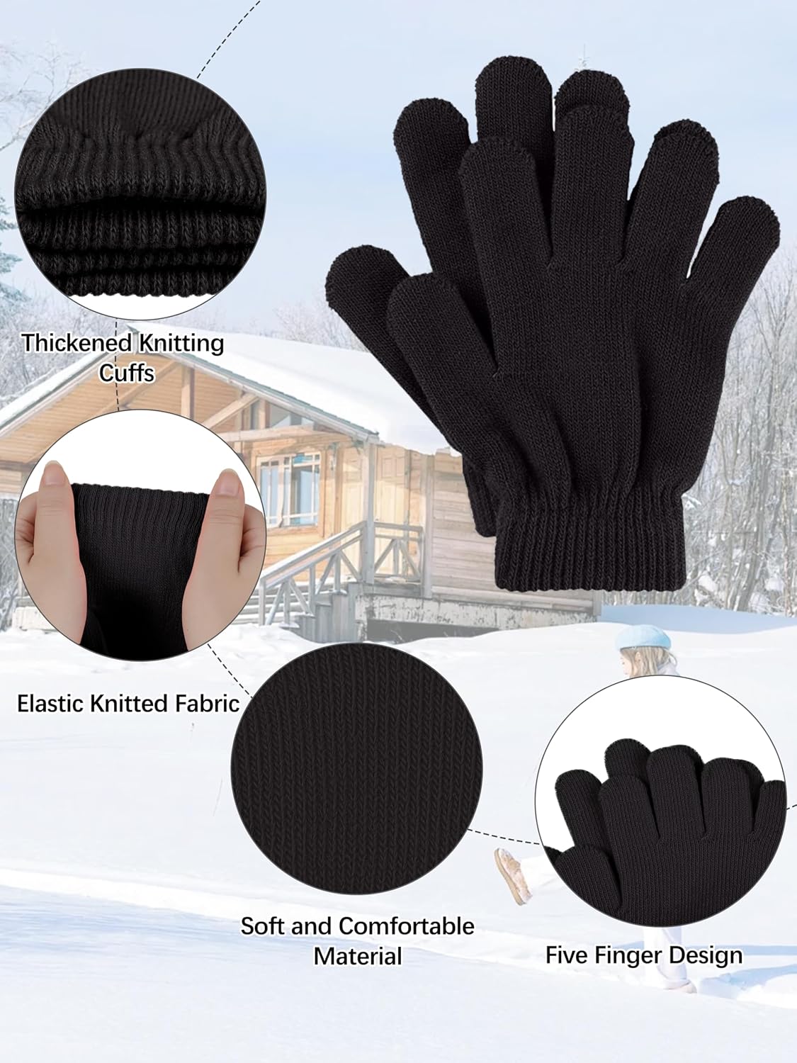 Glooarm 12 Pairs Kids Gloves Winter Toddler Full Finger Knit Gloves Bulk
