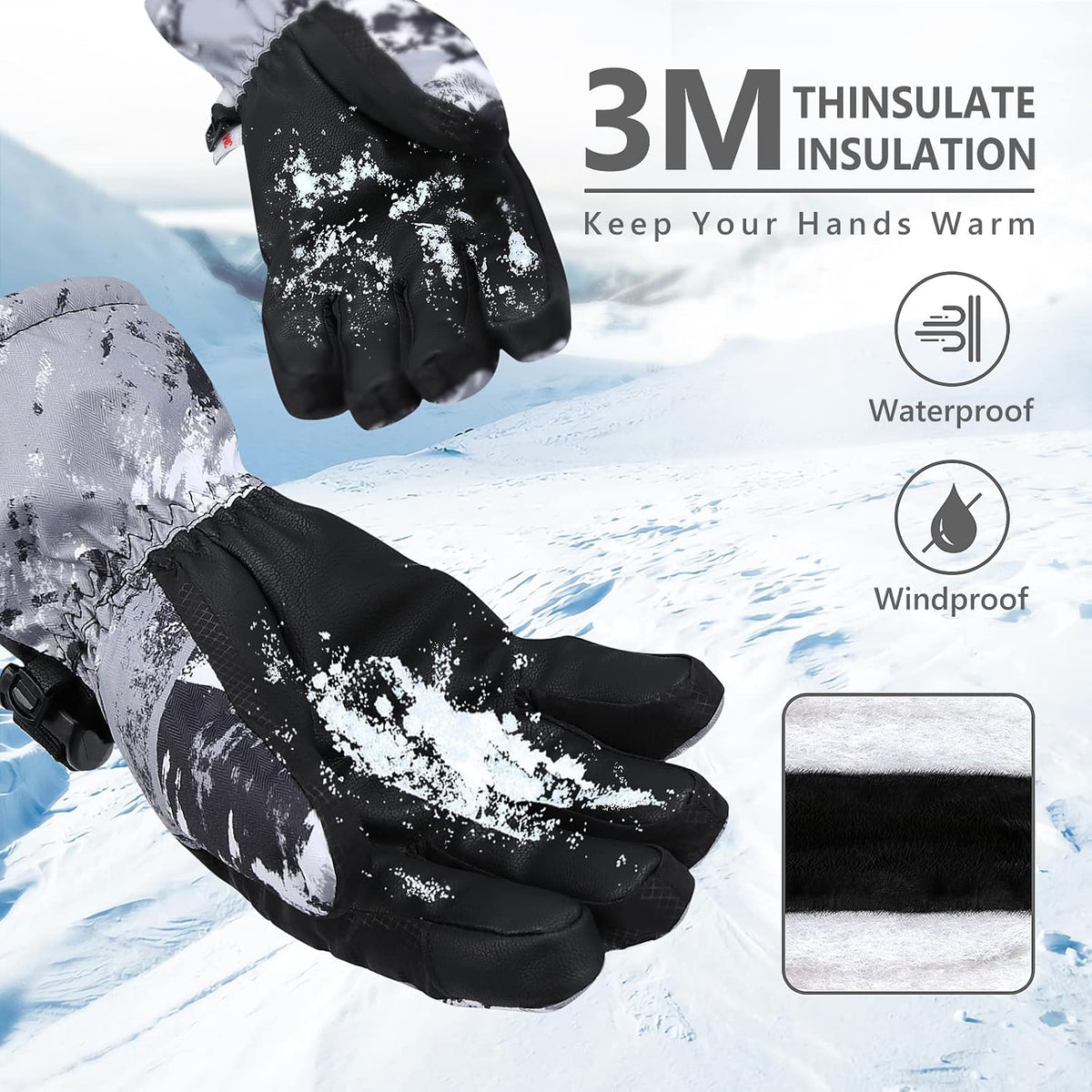 Ski Gloves,Snow Gloves Waterproof Winter Warm Cold Weather Touchscreen Gloves for Parent& Child Kids Skiing,Snowboarding