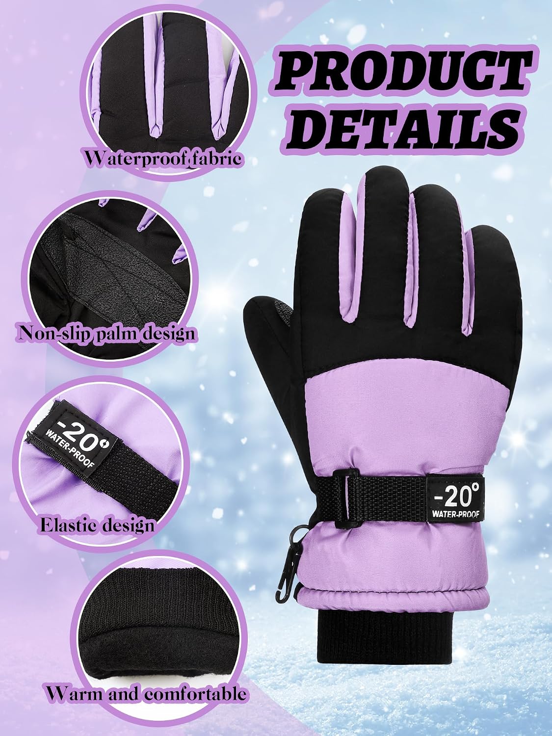 SATINIOR 2 Pair Kids Waterproof Winter Gloves