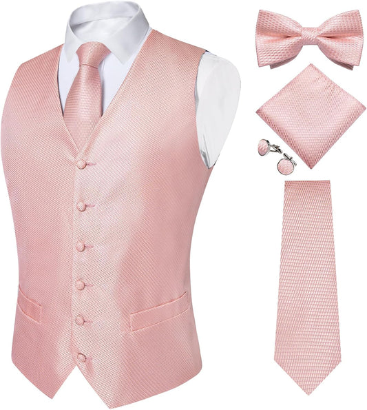 DiBanGu Mens Vest Tie Bowtie Set 5PCS Silk Paisley Dress Waistcoat