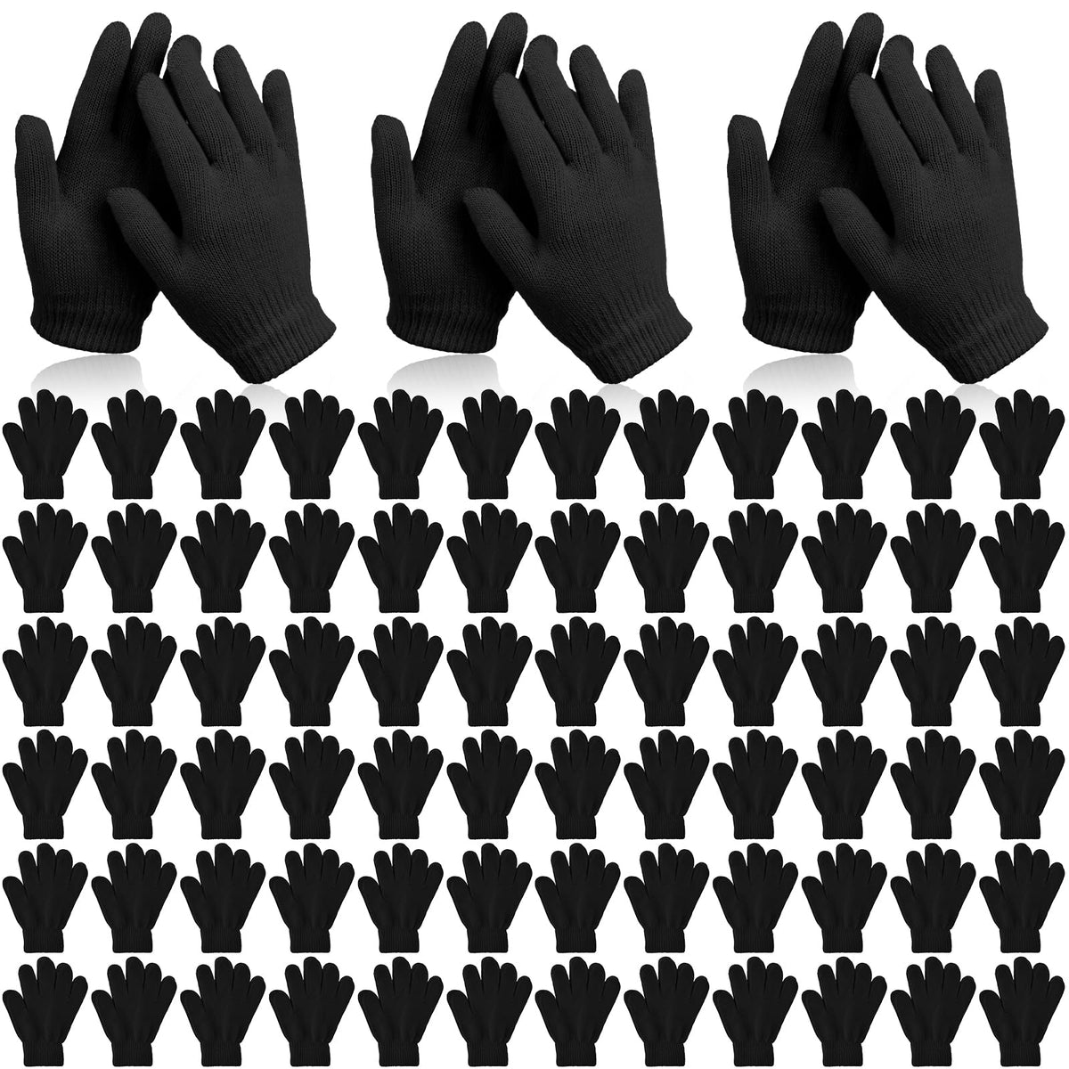 Coopay 12/24/48/100 Pairs Kids Winter Magic Gloves, Stretchy Full Finger Bulk Children Knitted Gloves for Boys Girls Student