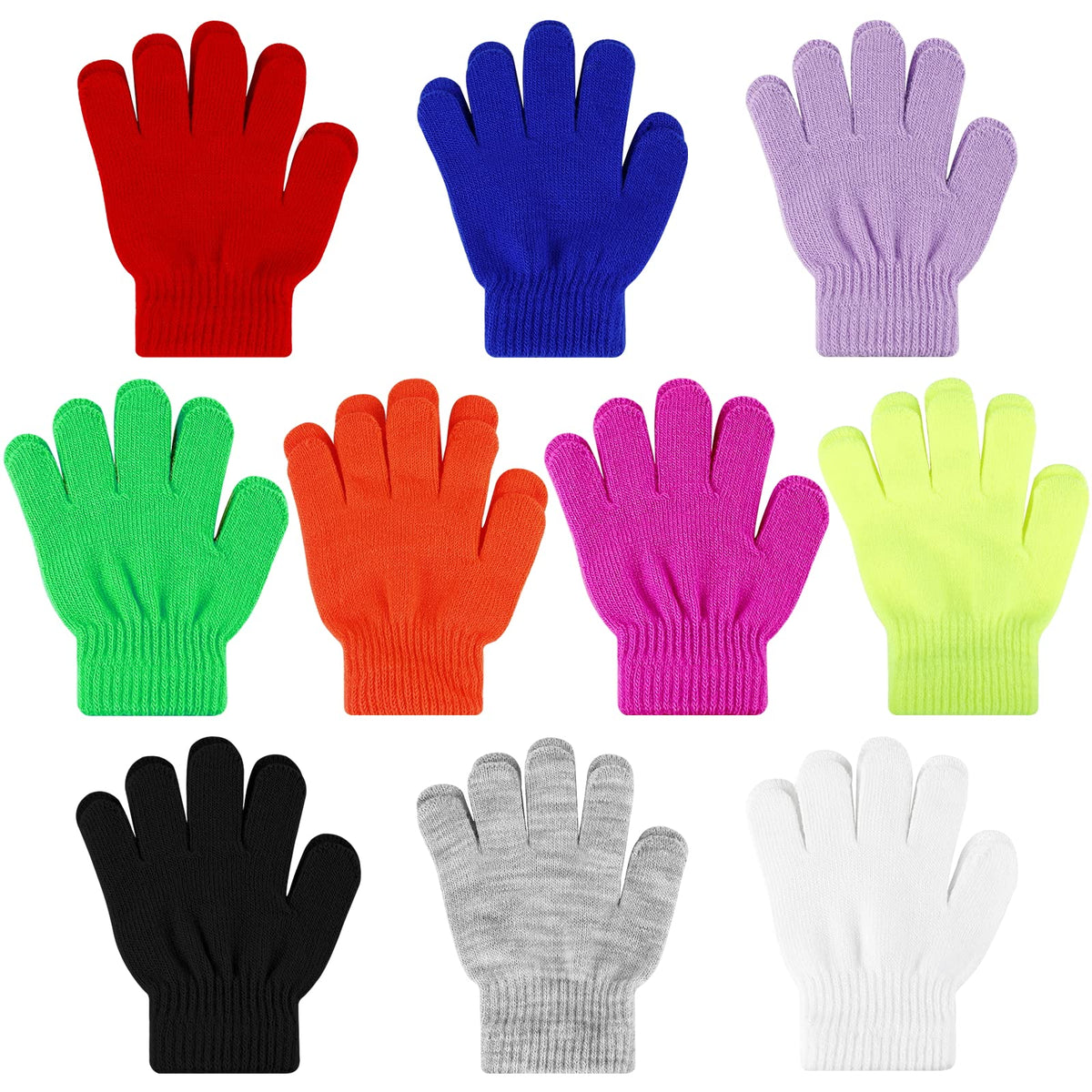 ONESING 3-24 Pairs Winter Knit Gloves for Kids - White Finger Gloves for Boys and Girls