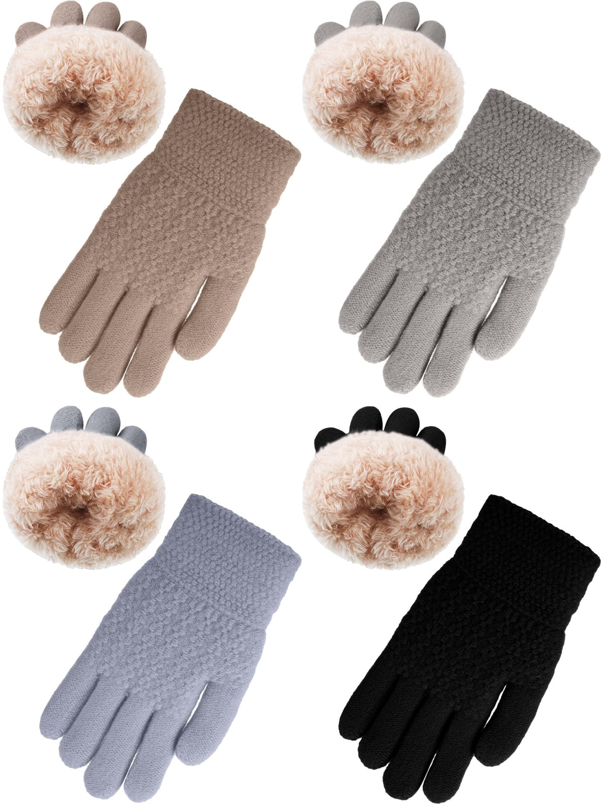 Chuarry 4 Pairs Kids Fleece Lined Gloves Winter Warm Knit Gloves for Girls Boys Cold Weather Supplies, 6-10 Years