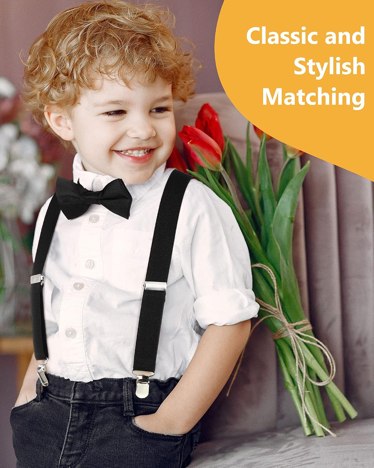 SATINIOR 4 Set Kids Suspenders and Bow Tie Set for Boys Girl