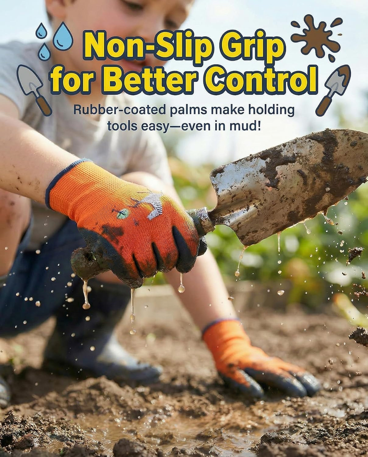 Kids Gardening Gloves, Skin-Friendly Rubber Coated Childrens Garden Gloves, Toddler Work Gloves Boys Girls