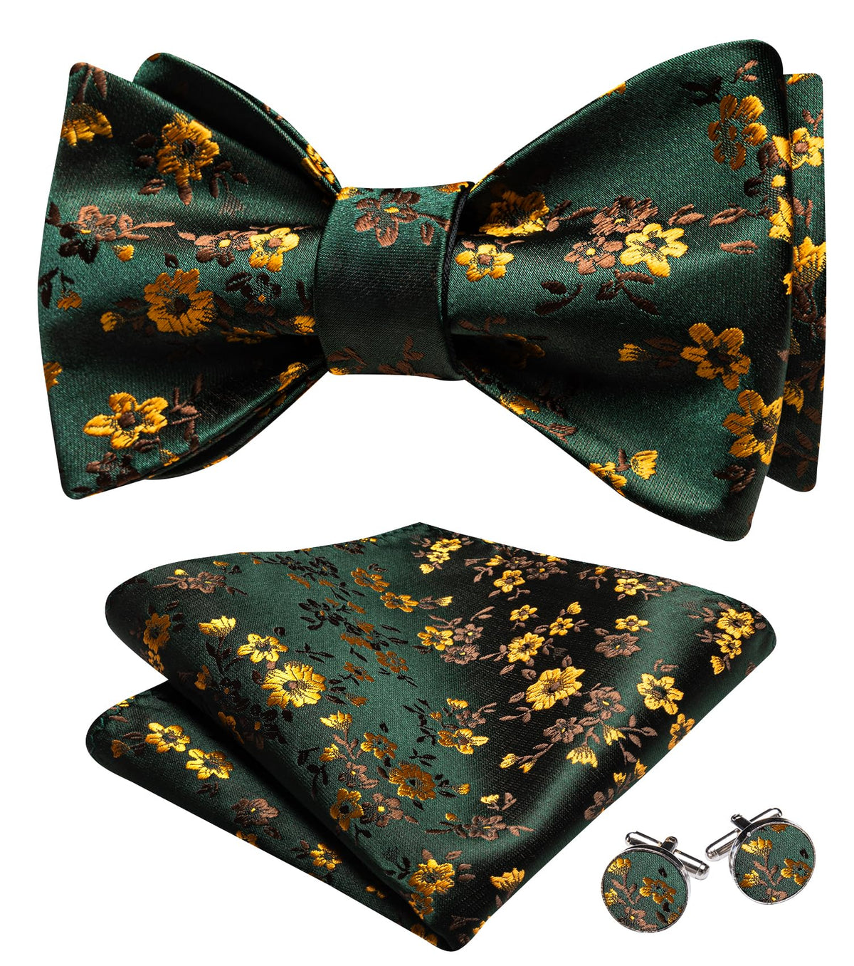 YOHOWA Bow Ties for Men Paisley Self Tie Bowtie Pocket Square Cufflinks Set