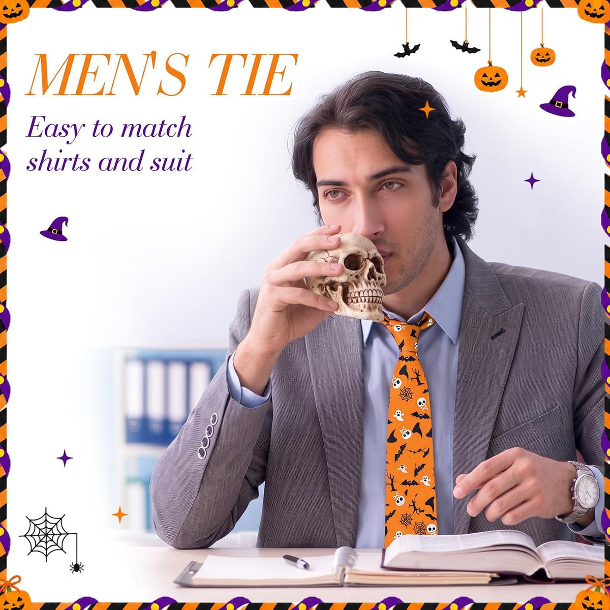 SATINIOR Halloween Ties for Men Necktie Clip-on Bow Tie