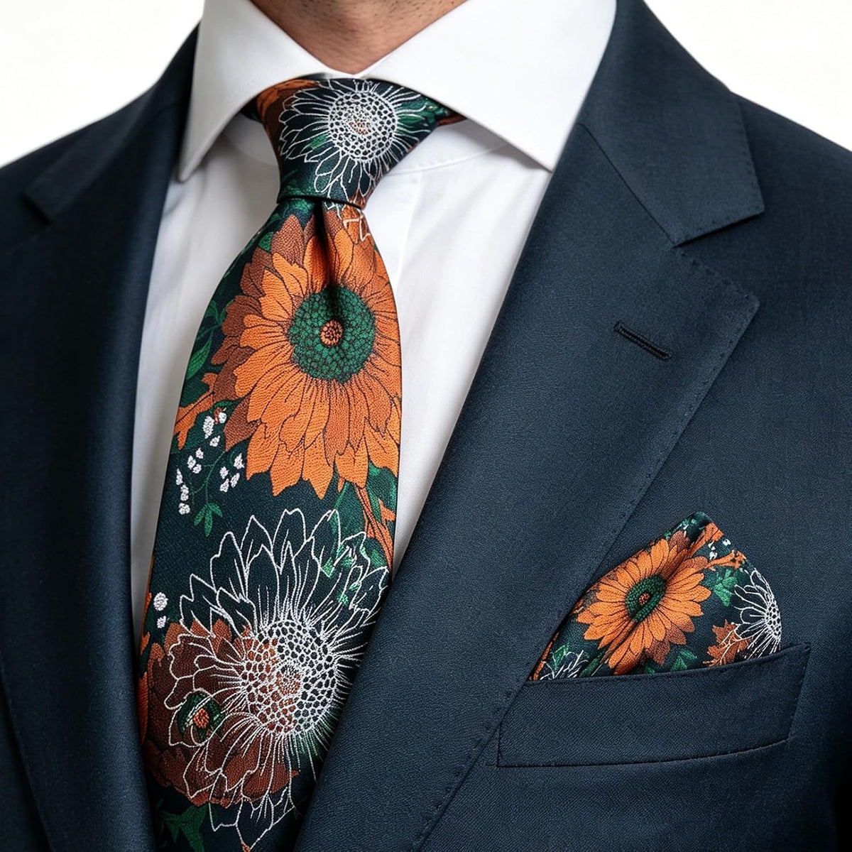 Alizeal Mens Large Chrysanthemum Bloom Floral Tie Set