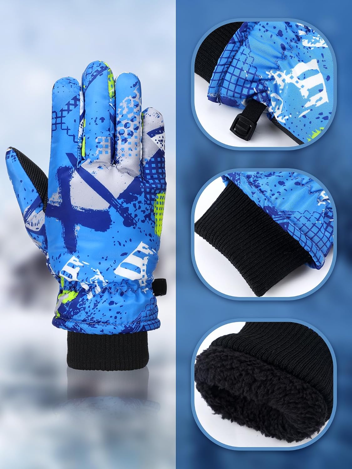 Honoson 2 Pairs Kids Waterproof Winter Snow Gloves