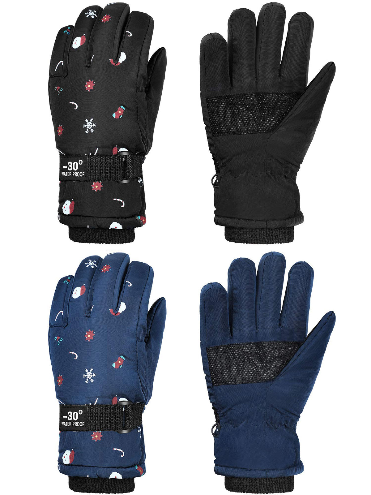 Hicarer 2 Pairs Kids Waterproof Winter Snow Gloves