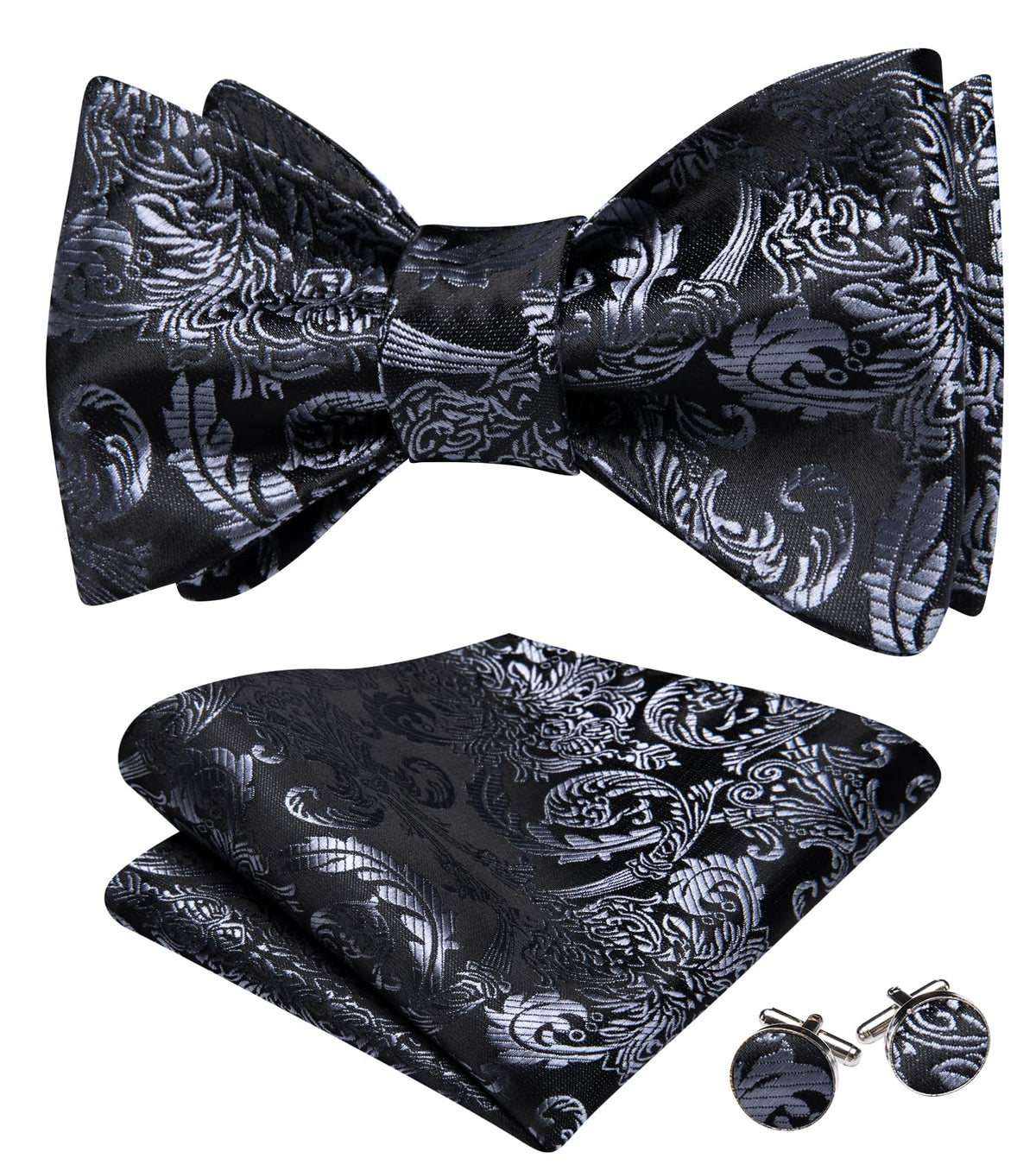 YOHOWA Bow Ties for Men Paisley Self Tie Bowtie Pocket Square Cufflinks Set