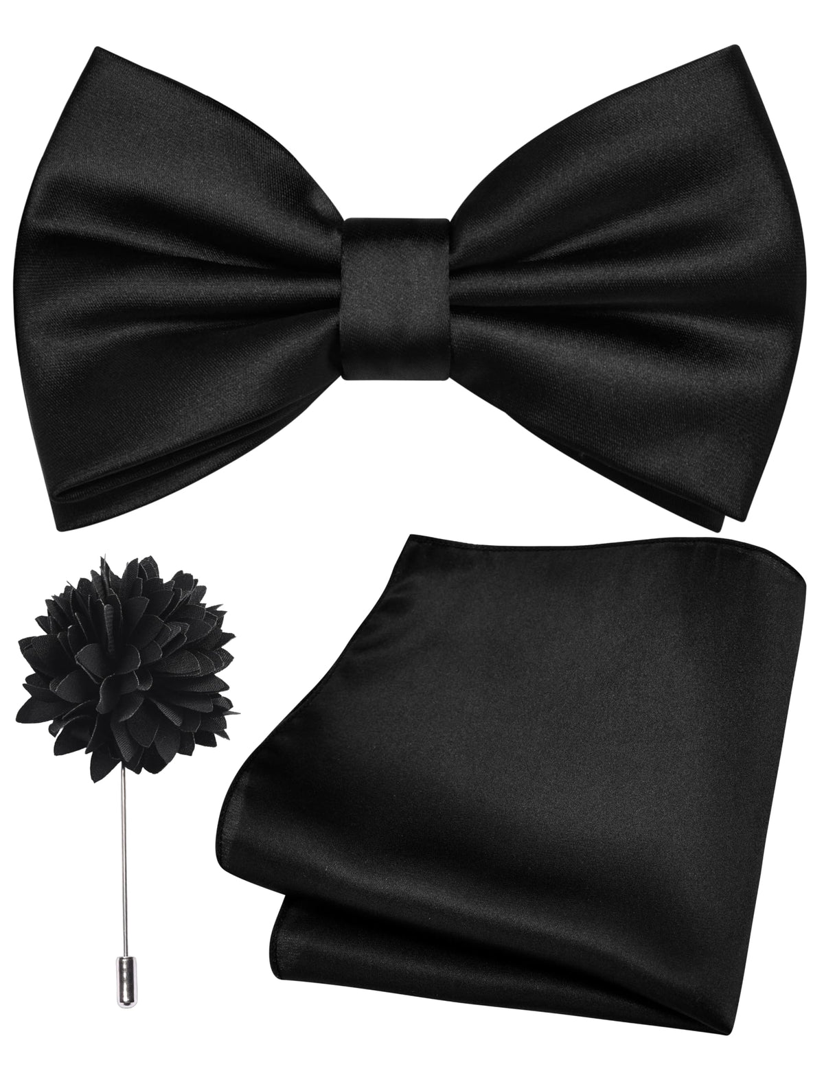 Branduce Solid Color Pre-tied Bow Tie and Pocket Square Lapel Pin Set for Men