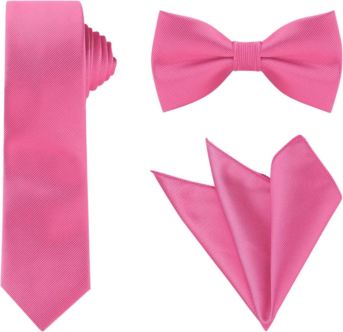 Allegra K Men Solid Color Satin Bowtie Necktie Set for Wedding Business