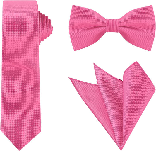 Allegra K Men Solid Color Satin Bowtie Necktie Set for Wedding Business