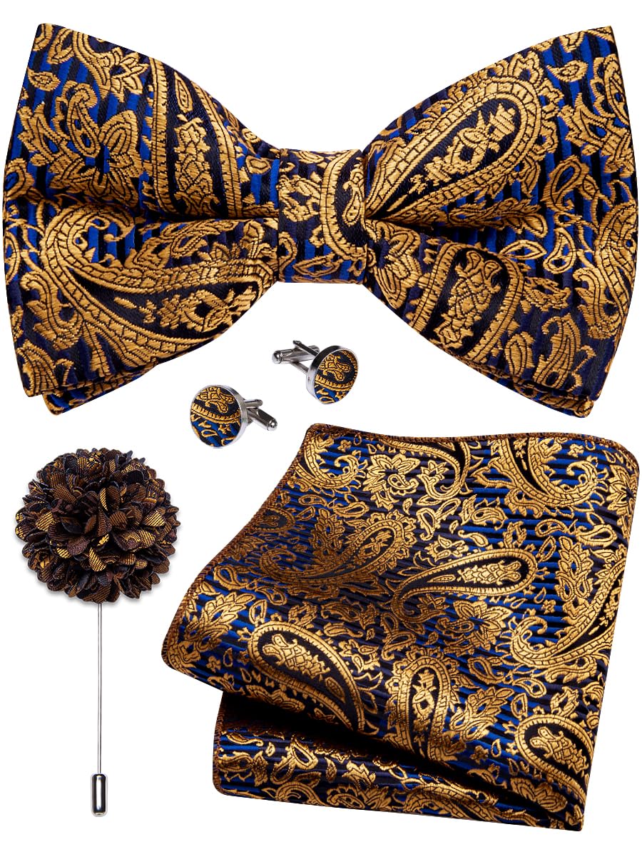 YourTies Silk Bow Ties for Men Pre-Tied Adjustable Paisley Bowtie Set