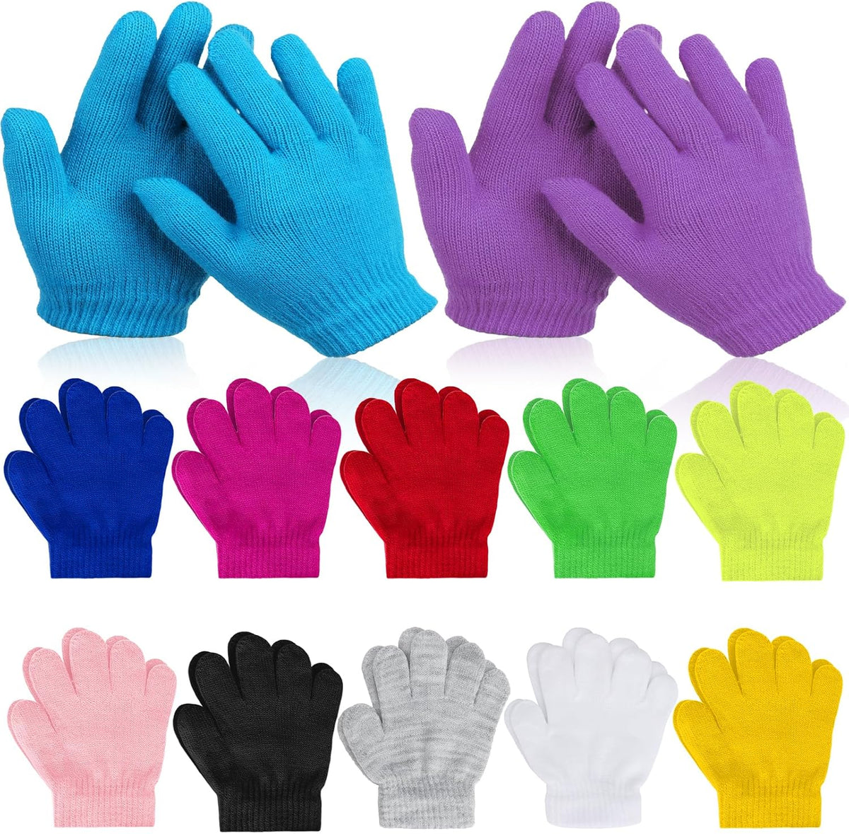 Coopay 12/24/48/100 Pairs Kids Winter Magic Gloves, Stretchy Full Finger Bulk Children Knitted Gloves for Boys Girls Student