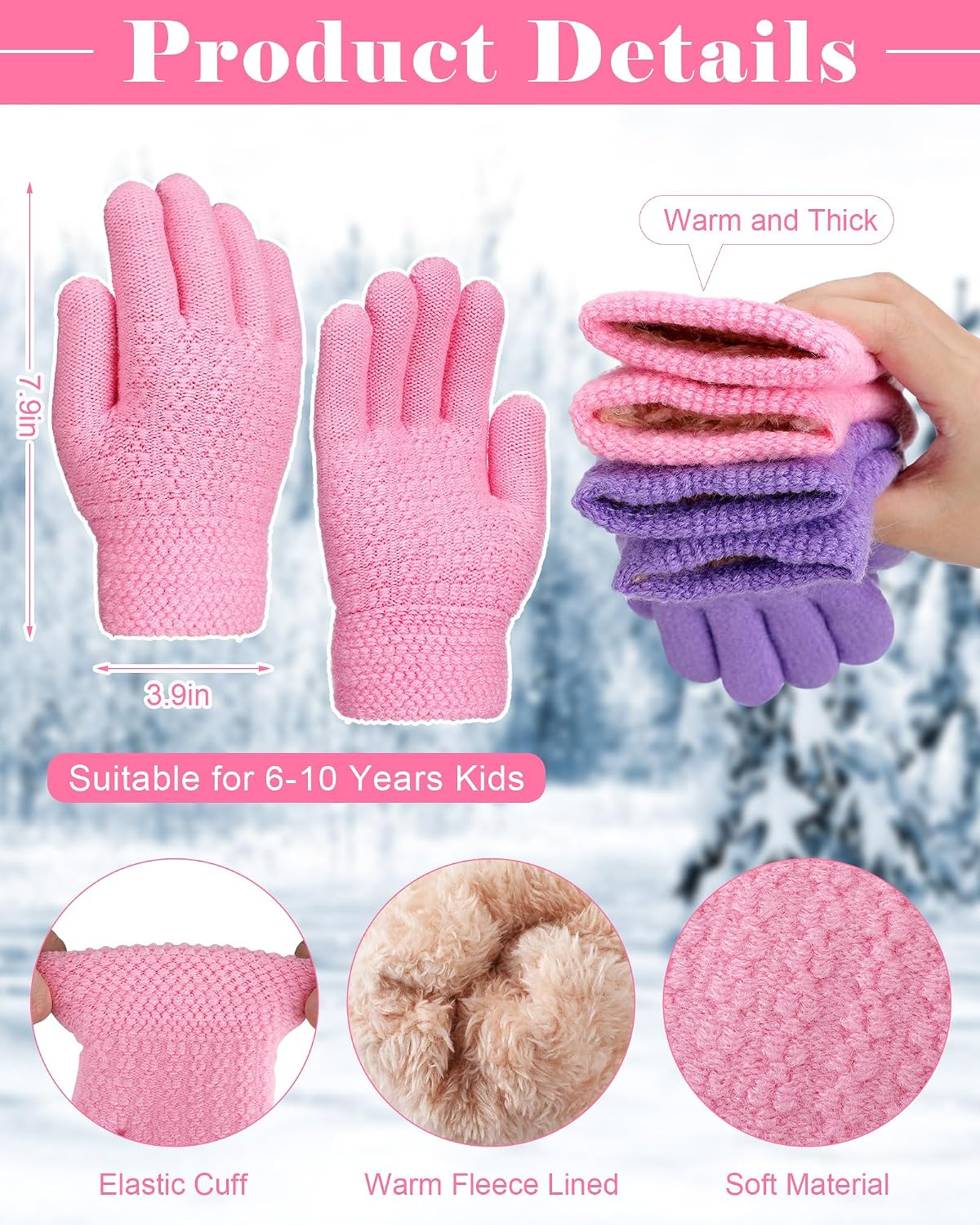 Chuarry 2 Pairs Kids Fleece Lined Gloves