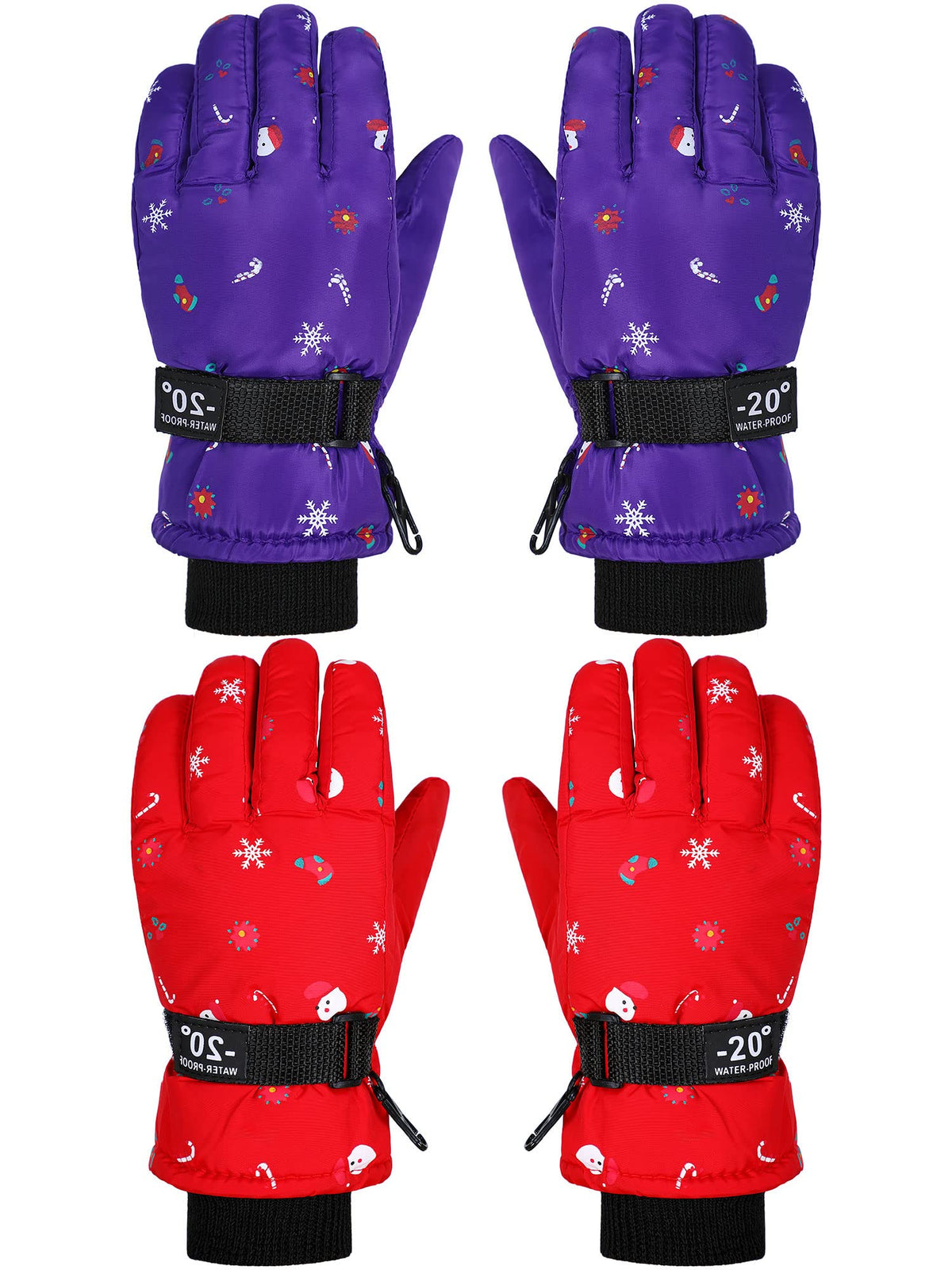 Hicarer 2 Pairs Kids Waterproof Winter Snow Gloves