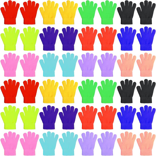 Neer 24 Pairs Kid's Winter Gloves Colorful Knit Gloves Bulk