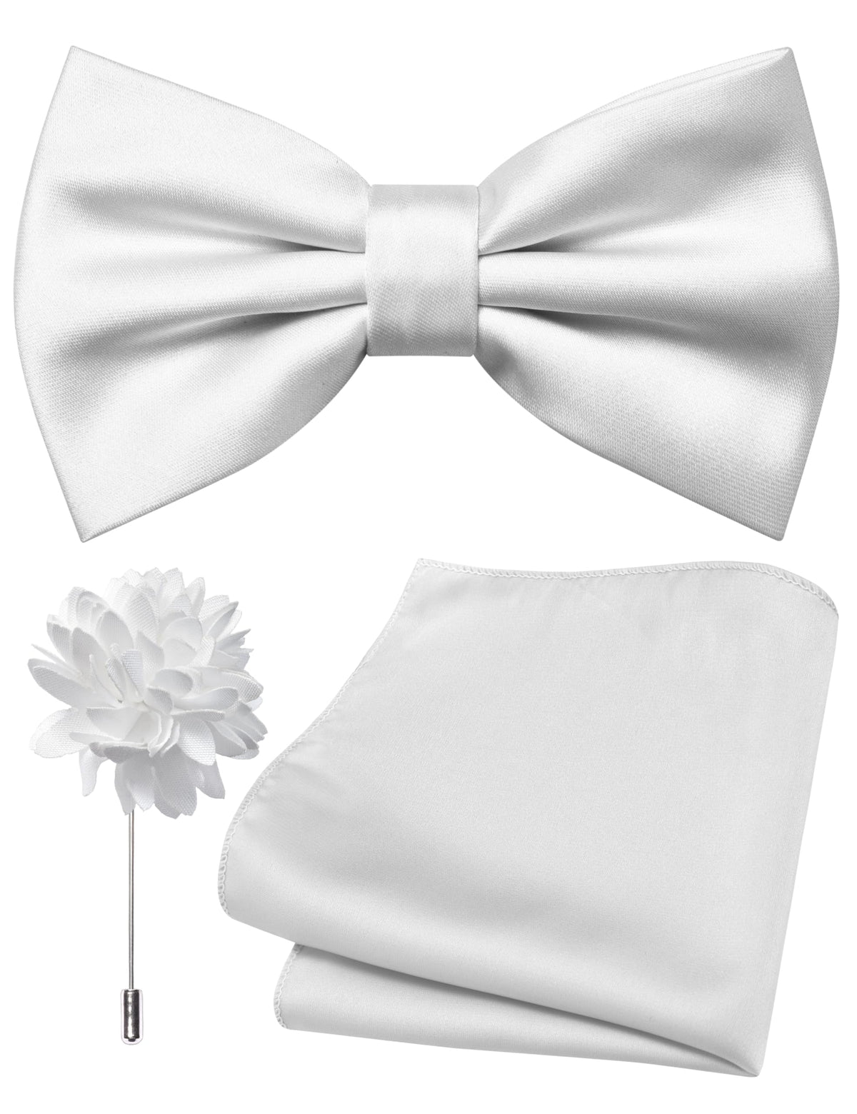 Branduce Solid Color Pre-tied Bow Tie and Pocket Square Lapel Pin Set for Men