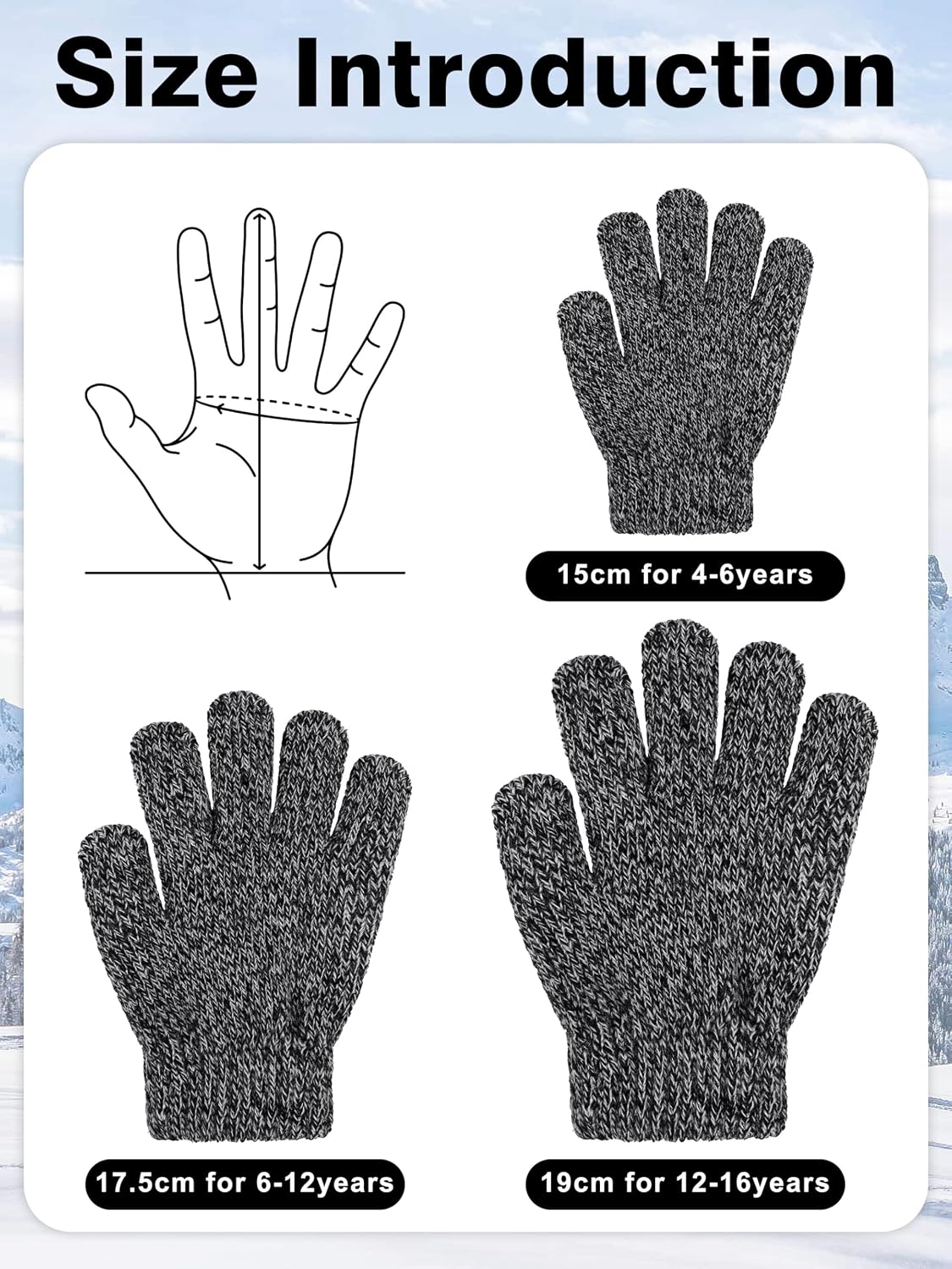 Cooraby 3 Pairs Kids Winter Gloves Thick Warm Toddler Gloves for Boys Girls