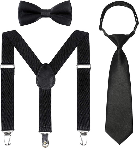 Kajeer Kids Suspender Bowtie Necktie Sets - Adjustable Elastic Classic Accessory Sets for 6 Months to 13 Year Old Boys Girls