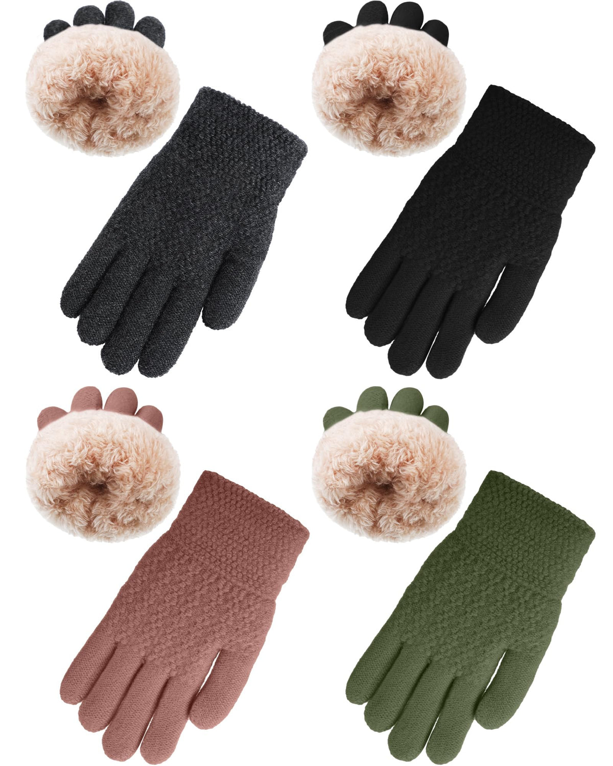 Chuarry 4 Pairs Kids Fleece Lined Gloves Winter Warm Knit Gloves for Girls Boys Cold Weather Supplies, 6-10 Years
