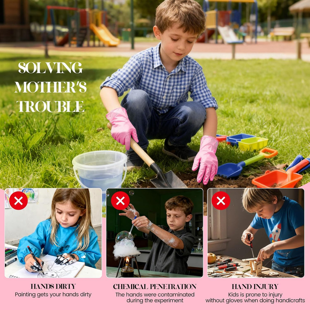 Kids Disposable Gloves, 5-Mil Safe Pink Nitrile, XS, 50Ct