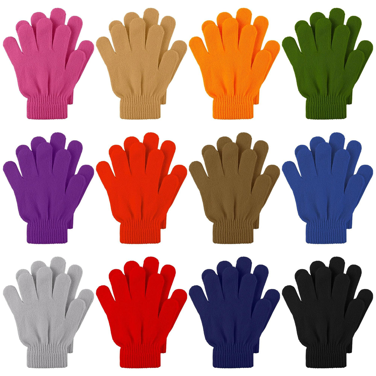 Cooraby 12 Pairs Kid's Winter Magic Gloves Children Stretchy Warm Magic Gloves Boys or Girls Knit Gloves for 6-12 Years