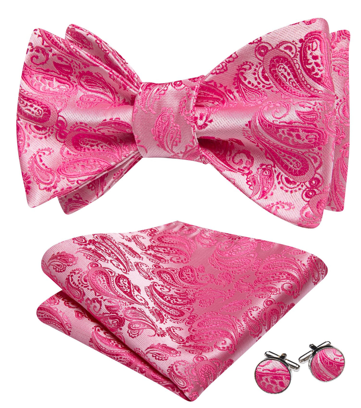 YOHOWA Bow Ties for Men Paisley Self Tie Bowtie Pocket Square Cufflinks Set