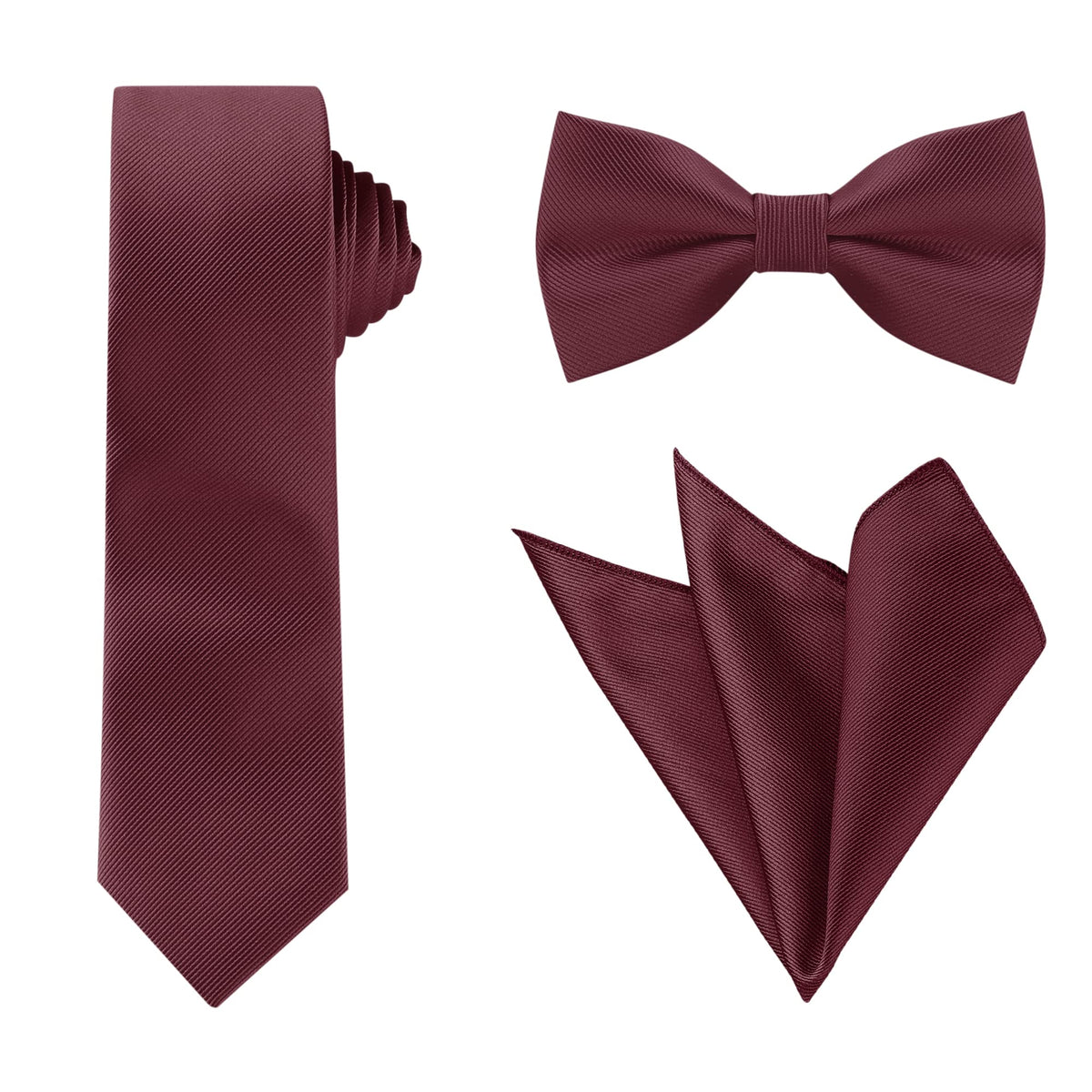 Allegra K Men Solid Color Satin Bowtie Necktie Set for Wedding Business