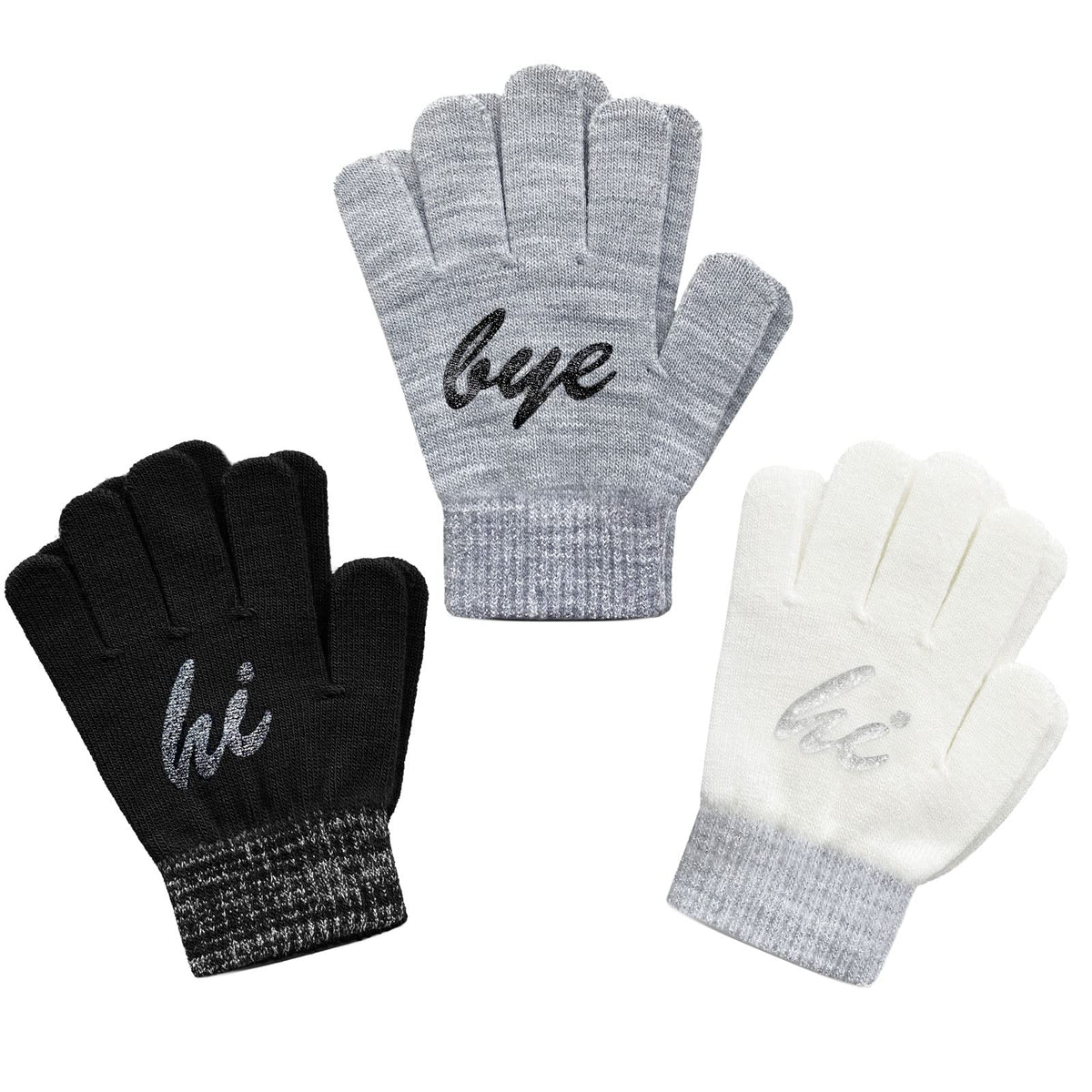 Evridwear Boys Girls Magic Stretch Gripper Gloves 3 Pair Pack Assortment, Kids One Size Winter Warm Gloves Children
