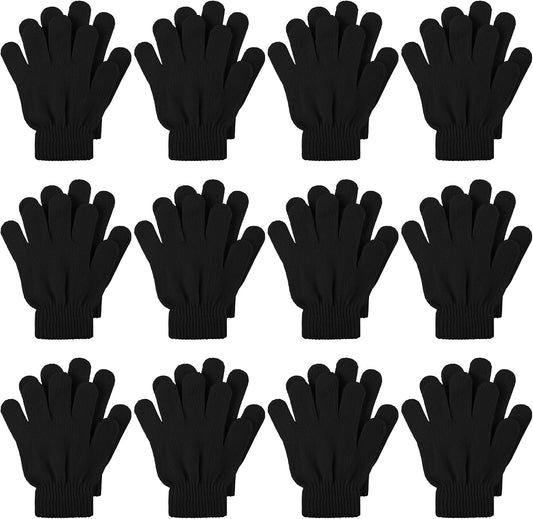 Cooraby 12 Pairs Kid's Winter Magic Gloves Children Stretchy Warm Magic Gloves Boys or Girls Knit Gloves for 6-12 Years