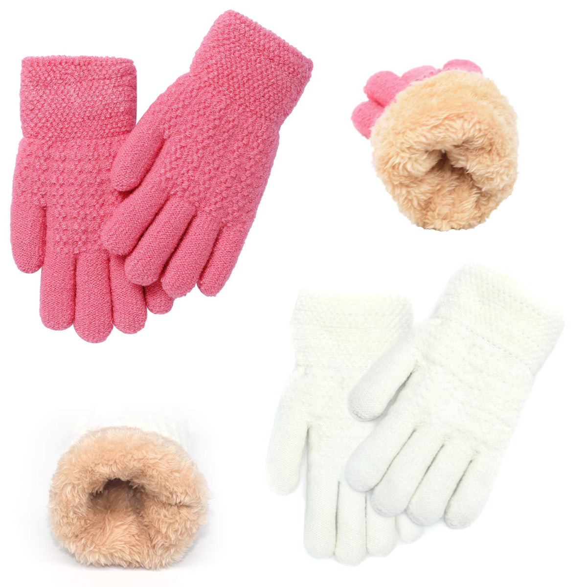 FENELY Winter Gloves for Boys Girls - Kids Warm Knit Thermal Cable Knitted Gloves Wool Fleece Lined Mittens for Cold Weather