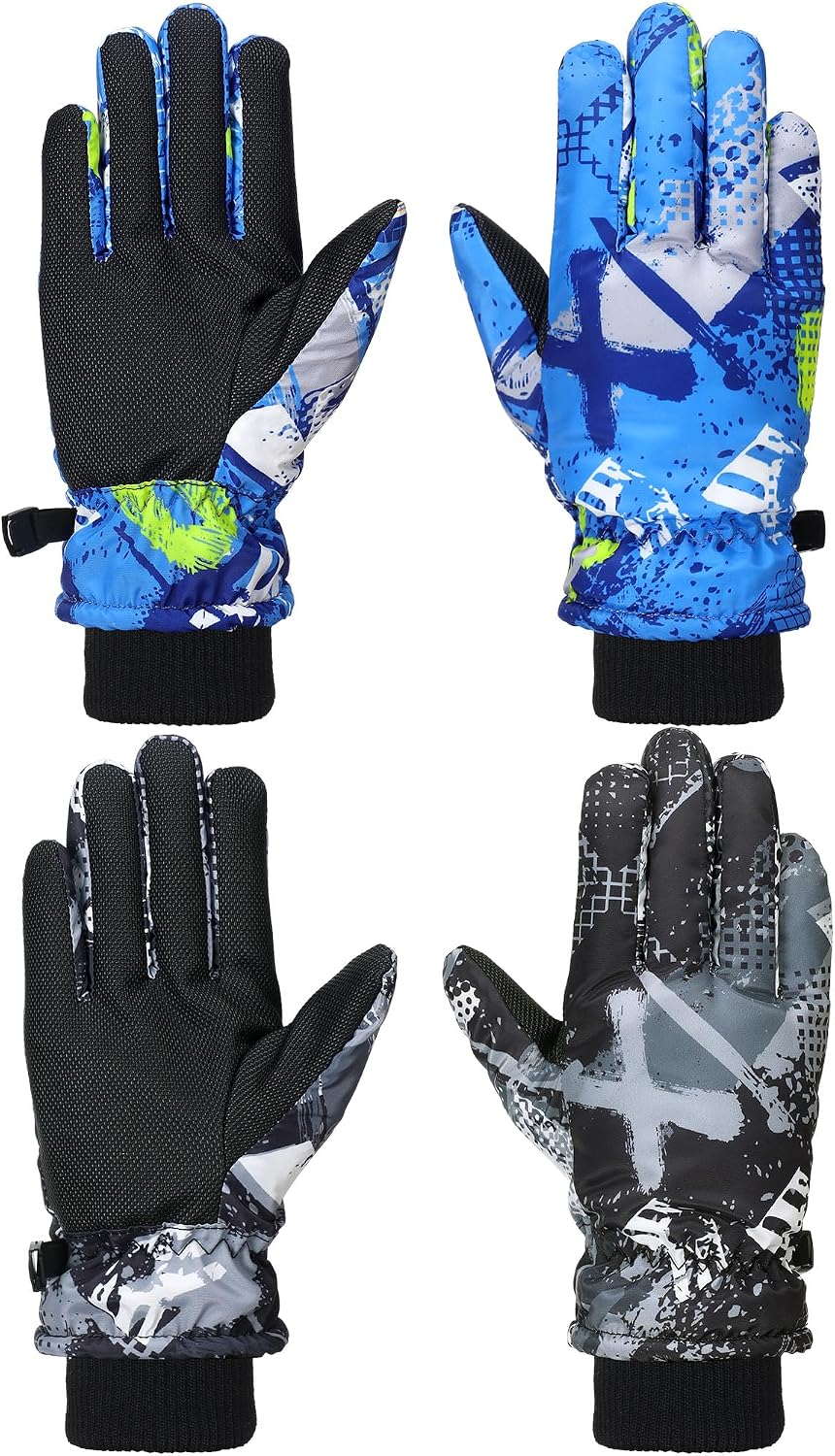 Honoson 2 Pairs Kids Waterproof Winter Snow Gloves