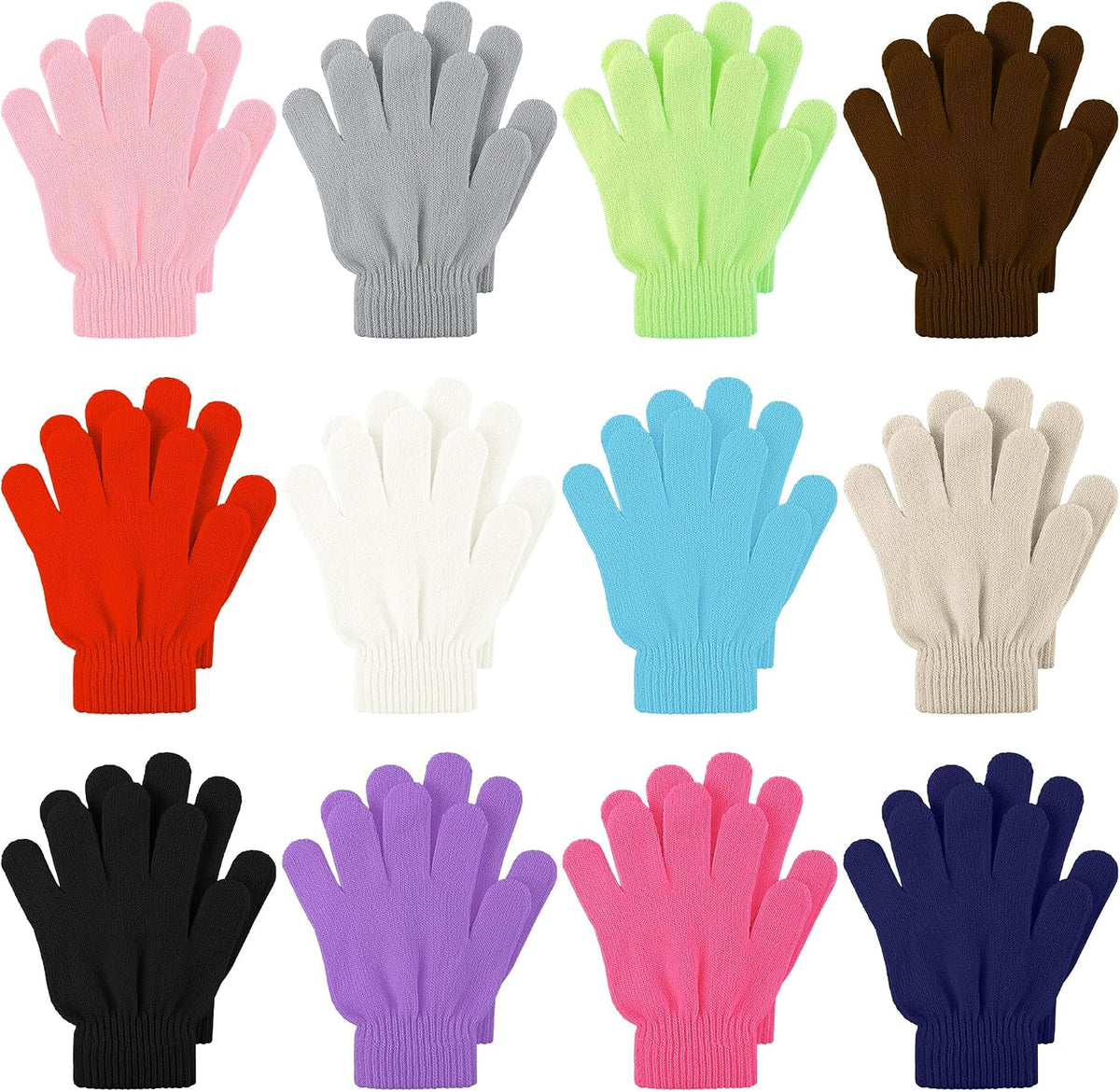 Cooraby 12 Pairs Kid's Winter Magic Gloves Children Stretchy Warm Magic Gloves Boys or Girls Knit Gloves for 6-12 Years