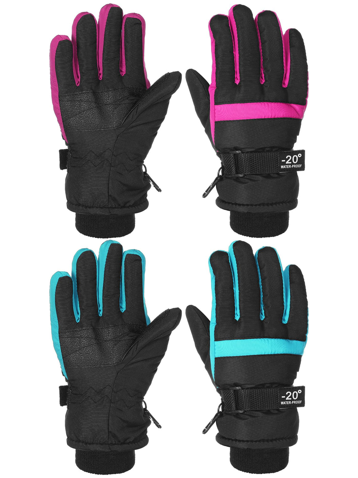 SATINIOR 2 Pair Kids Waterproof Winter Gloves
