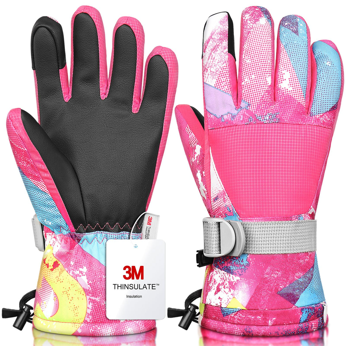 Ski Gloves,Snow Gloves Waterproof Winter Warm Cold Weather Touchscreen Gloves for Parent& Child Kids Skiing,Snowboarding