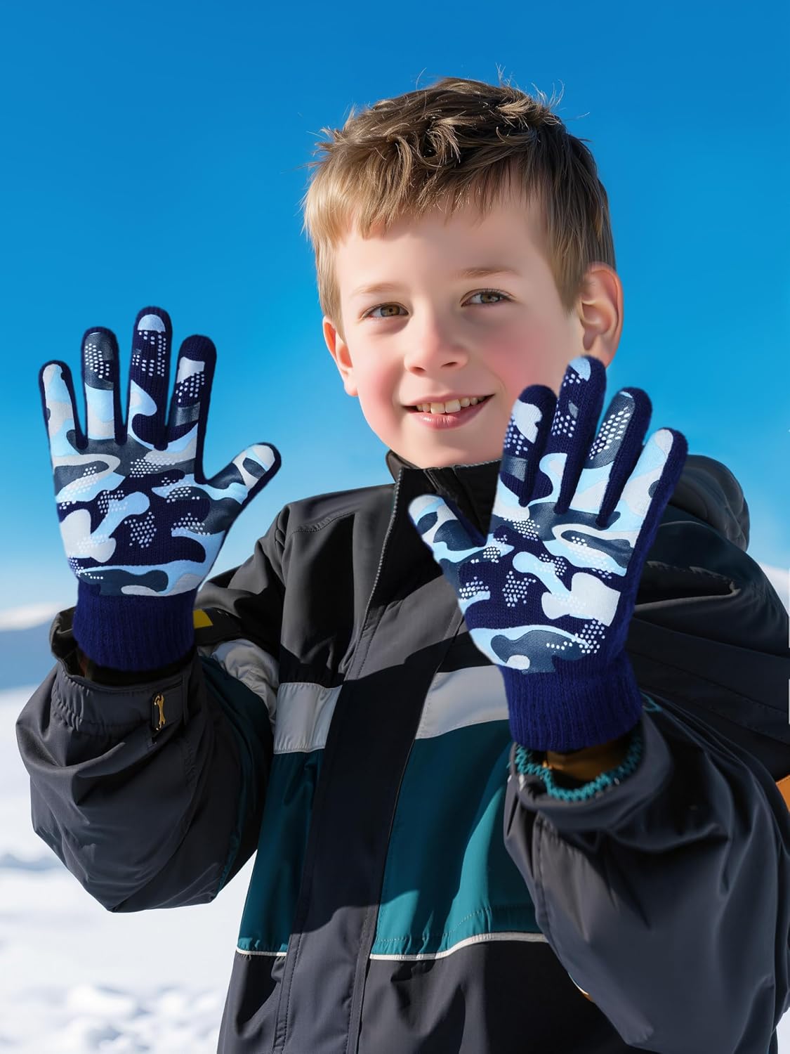 4 Pairs Kids Winter Gloves Gripper Magic Glove for Boys Girls 6-12 Years