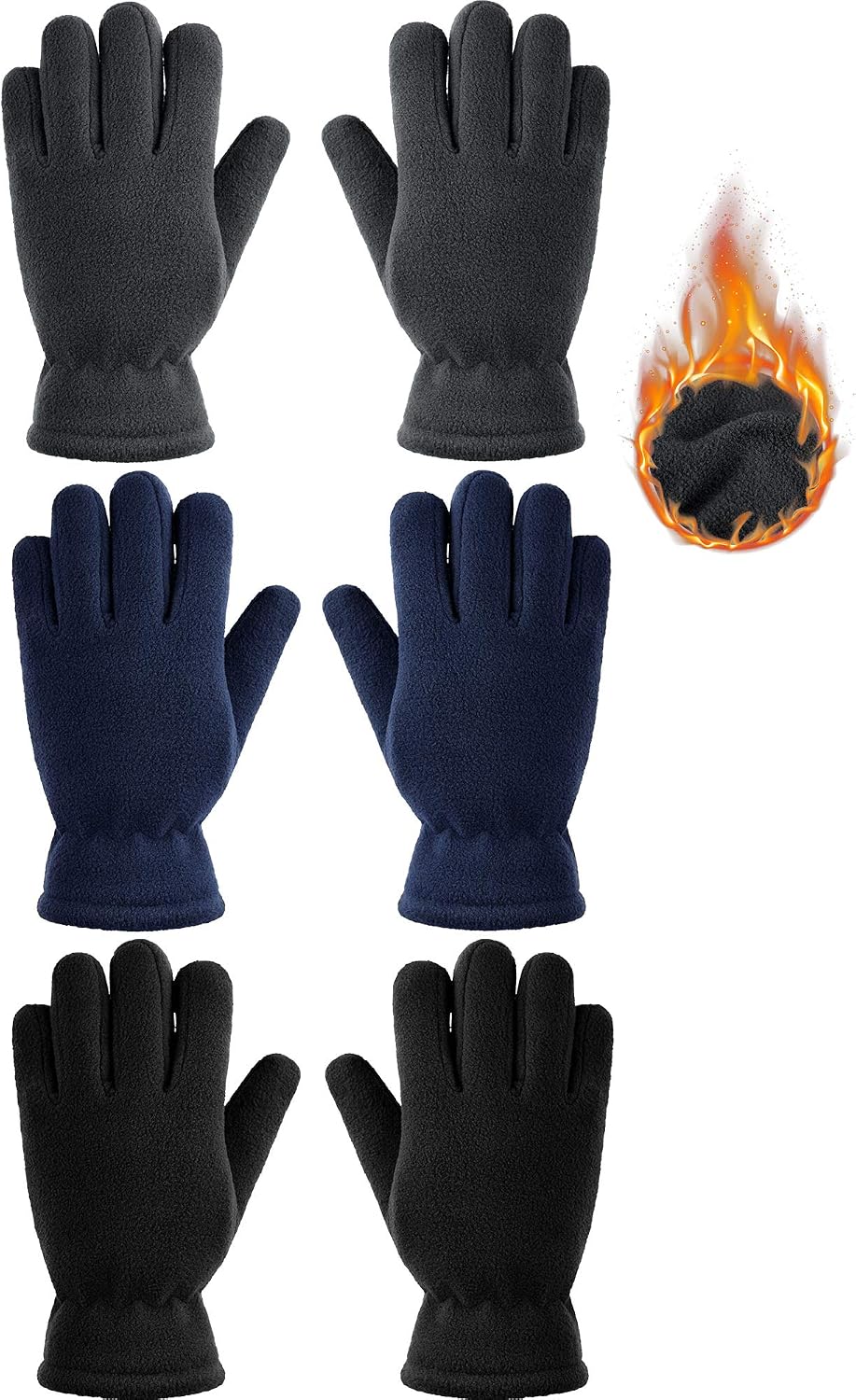 SATINIOR 3Pairs Winter Gloves for Kids, Soft Snow Fleece Glove, 5-12 Year