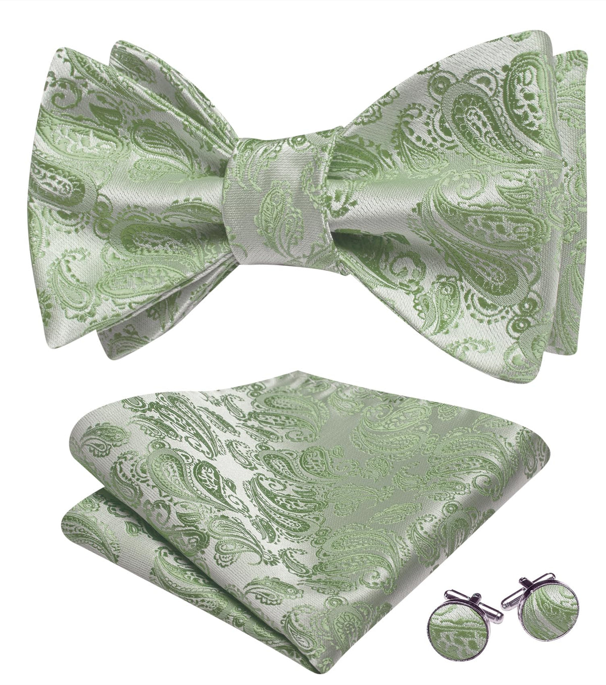 YOHOWA Bow Ties for Men Paisley Self Tie Bowtie Pocket Square Cufflinks Set